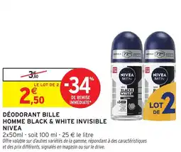 Intermarché Déodorant bille homme black & white invisible nivea offre