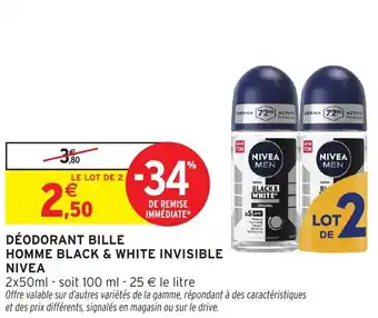 Intermarché Déodorant bille homme black & white invisible nivea offre