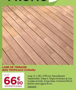 Gedimat Lame de Terrasse Bois Tropicaux Cumaru offre