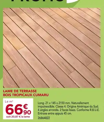 Gedimat Lame de Terrasse Bois Tropicaux Cumaru offre