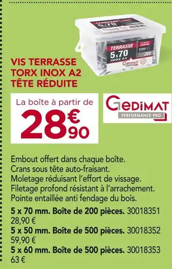 Gedimat Gedimat Vis terrasse Torx Inox A2 tête réduite offre