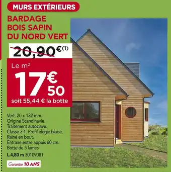 Gedimat Bardage bois sapin du nord vert offre