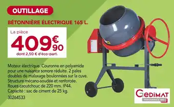 Gedimat GEDIMAT PERFORMANCE PRO Bétonnière électrique 165 L offre