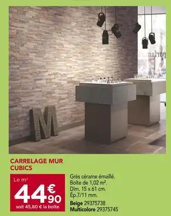 Gedimat Carrelage mur cubics offre