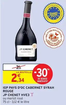 Intermarché Igp pays d'oc cabernet syrah rouge jp chenet hve3 offre