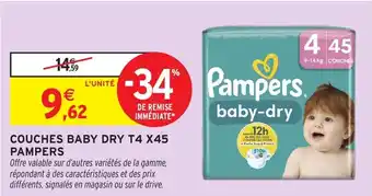 Intermarché Couches baby dry t4 x45 pampers offre