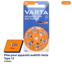 Action Piles pour appareils auditifs Varta Type 13 offre