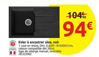 Mr Bricolage Evier à encastrer aloa, noir offre