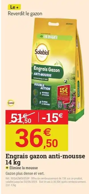 Espace emeraude SOLABIO Engrais gazon anti-mousse offre