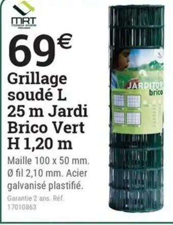 Espace emeraude Grillage soudé L 25 m Jardi Brico Vert H 1,20 m offre