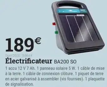 Espace emeraude CALYDON Électrificateur BA200 SO offre