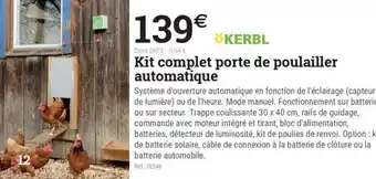 Espace emeraude KERBL Kit complet porte de poulailler automatique offre