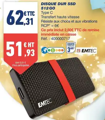 Bureau Vallée Disque dur ssd 512 go offre