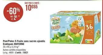 Géant Casino Materne pom’potes 5 fruits sans sucres ajoutés exotiques offre