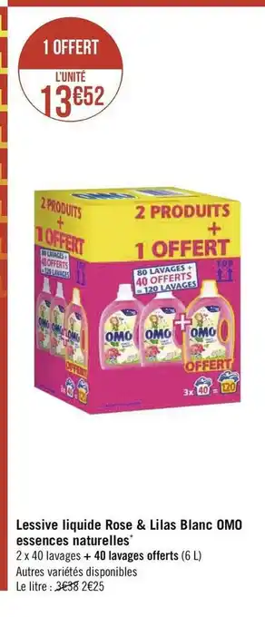 Géant Casino Omo lessive liquide rose & lilas blanc essences naturelles offre
