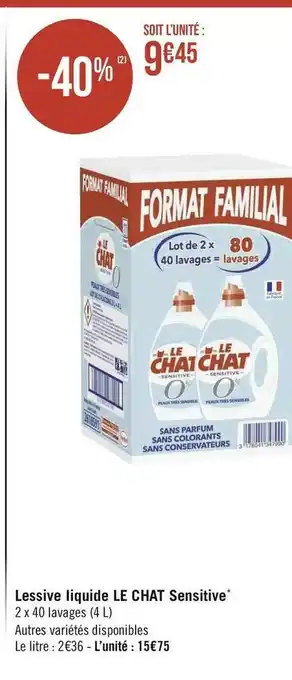 Géant Casino Le chat lessive liquide sensitive* offre