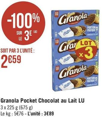 Géant Casino Lu granola pocket chocolat au lait offre