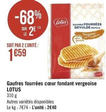 Géant Casino Lotus gaufres fourrées cœur fondant vergeoise offre