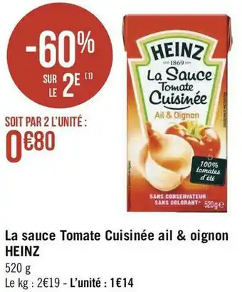 Géant Casino Heinz la sauce tomate cuisinée ail & oignon offre