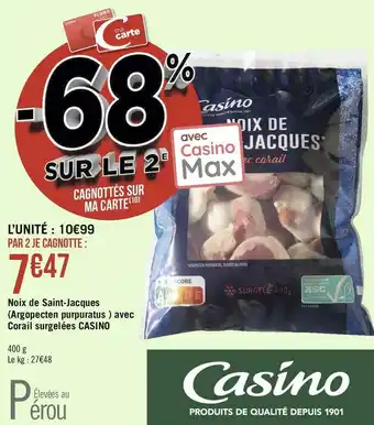 Géant Casino Casino noix de saint-jacques (argopecten purpuratus ) avec corail surgelées offre