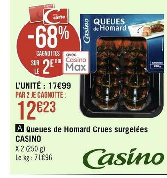 Casino queues de homard crues surgelées
