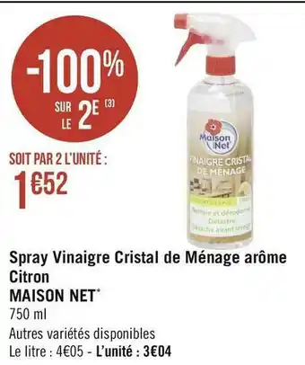 Géant Casino Maison net spray vinaigre cristal de ménage arôme citron offre