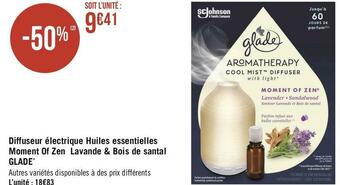 Glade diffuseur électrique huiles essentielles moment of zen lavande & bois de santal*