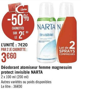 Géant Casino Narta déodorant atomiseur femme magnesuim protect invisible offre