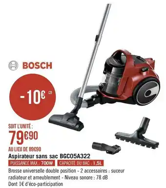 Géant Casino Bosch aspirateur sans sac bgc05a322 offre
