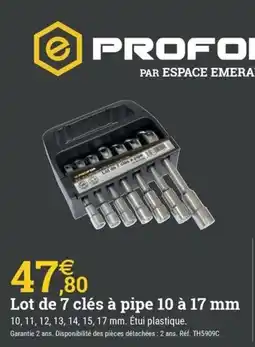 Espace emeraude PROFOR Lot de 7 clés à pipe 10 à 17 mm offre