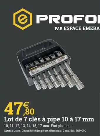 Espace emeraude PROFOR Lot de 7 clés à pipe 10 à 17 mm offre