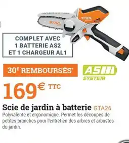 Espace emeraude Scie de jardin à batterie GTA26 offre