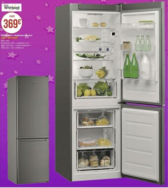 Géant Casino Whirlpool réfrigérateur congélateur bas inox offre