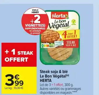 Herta steak soja & blé le bon végétal