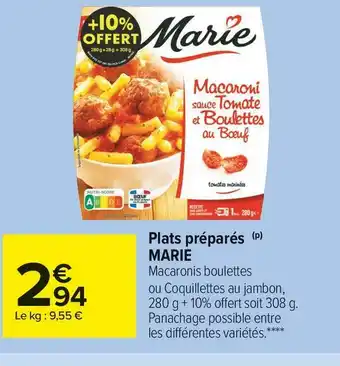 Carrefour Market Marie plats préparés offre