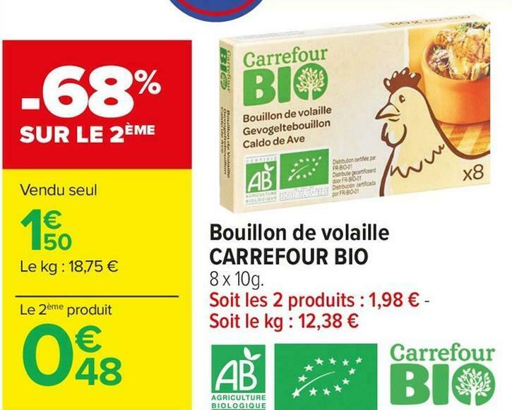 Promo Carrefour bio bouillon de volaille chez Carrefour Market