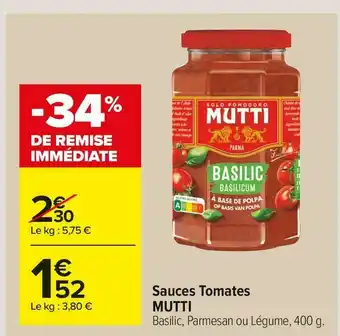 Carrefour Market Mutti sauces tomates offre