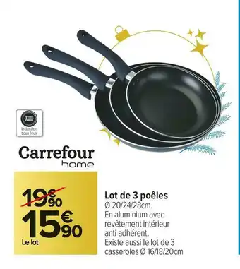 Carrefour Market Carrefour home lot de 3 poêles offre