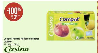 Géant Casino Casino bon plan sur le compot’ pomme allégée en sucres de la marque casino offre