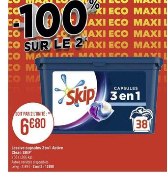 Skip lessive capsules 3en1 active clean*