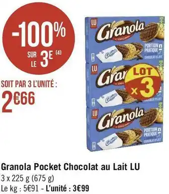 Géant Casino Lu granola pocket chocolat au lait offre