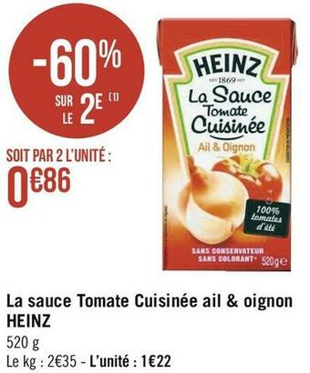 Géant Casino Heinz la sauce tomate cuisinée ail & oignon offre