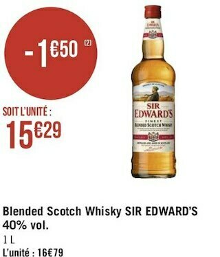Géant Casino Sir edward’s blended scotch whisky 40% vol. offre