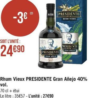 Géant Casino Presidente gran añejo rhum vieux 40% offre