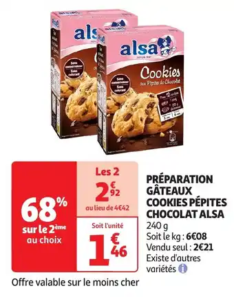 Auchan Préparation gâteaux cookies pépites chocolat alsa offre