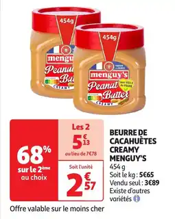 Auchan Beurre de cacahuètes creamy menguy's offre