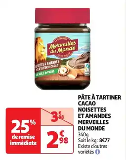 Auchan Pâte à tartiner cacao noisettes et amandes merveilles du monde offre