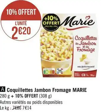 Géant Casino Marie coquillettes jambon fromage offre