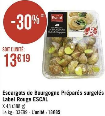 Géant Casino Escal escargots de bourgogne préparés surgelés label rouge offre