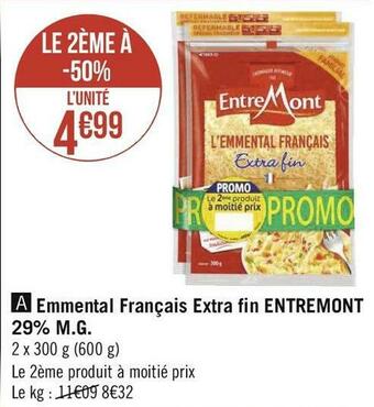 Géant Casino Entremont emmental français extra fin 29% m.g. offre